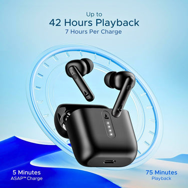 boAt Airdopes 141 Bluetooth TWS Earbuds – 42H Playtime, ENx Tech, Low Latency, Fast Charge, IPX4, Wireless Earphones with Mic